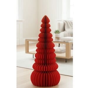 Red Honeycomb Cardboard Christmas Tree Vintage Style 35” Tall New